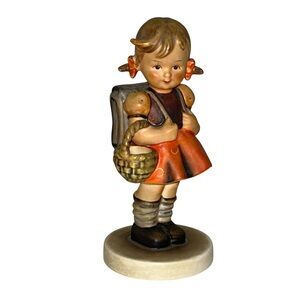 M.J.HUMMEL School girl Wearing backpack Basket Antique Collectible Figurine